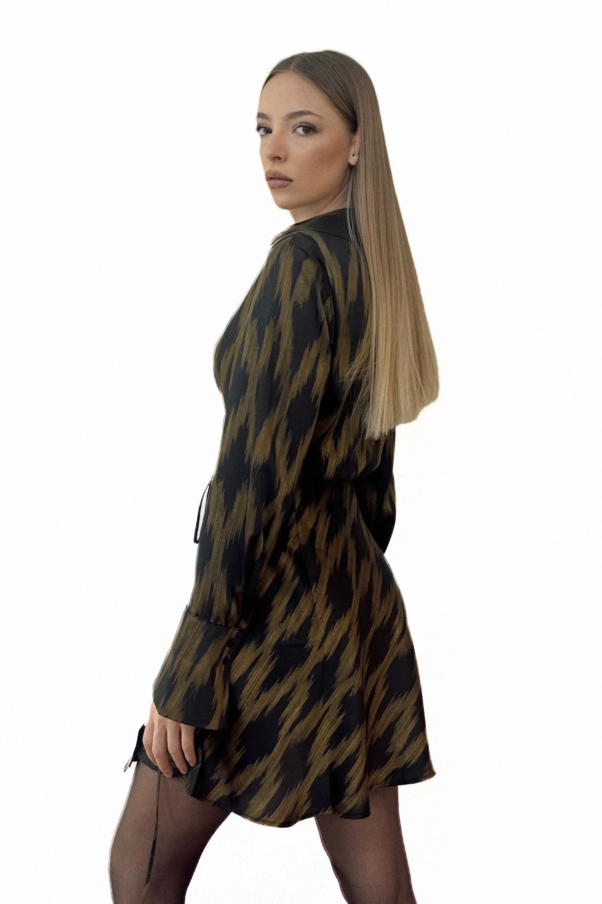 Kruvaze Yaka (Önü Açık) Astarsız Bağlamalı Elbise