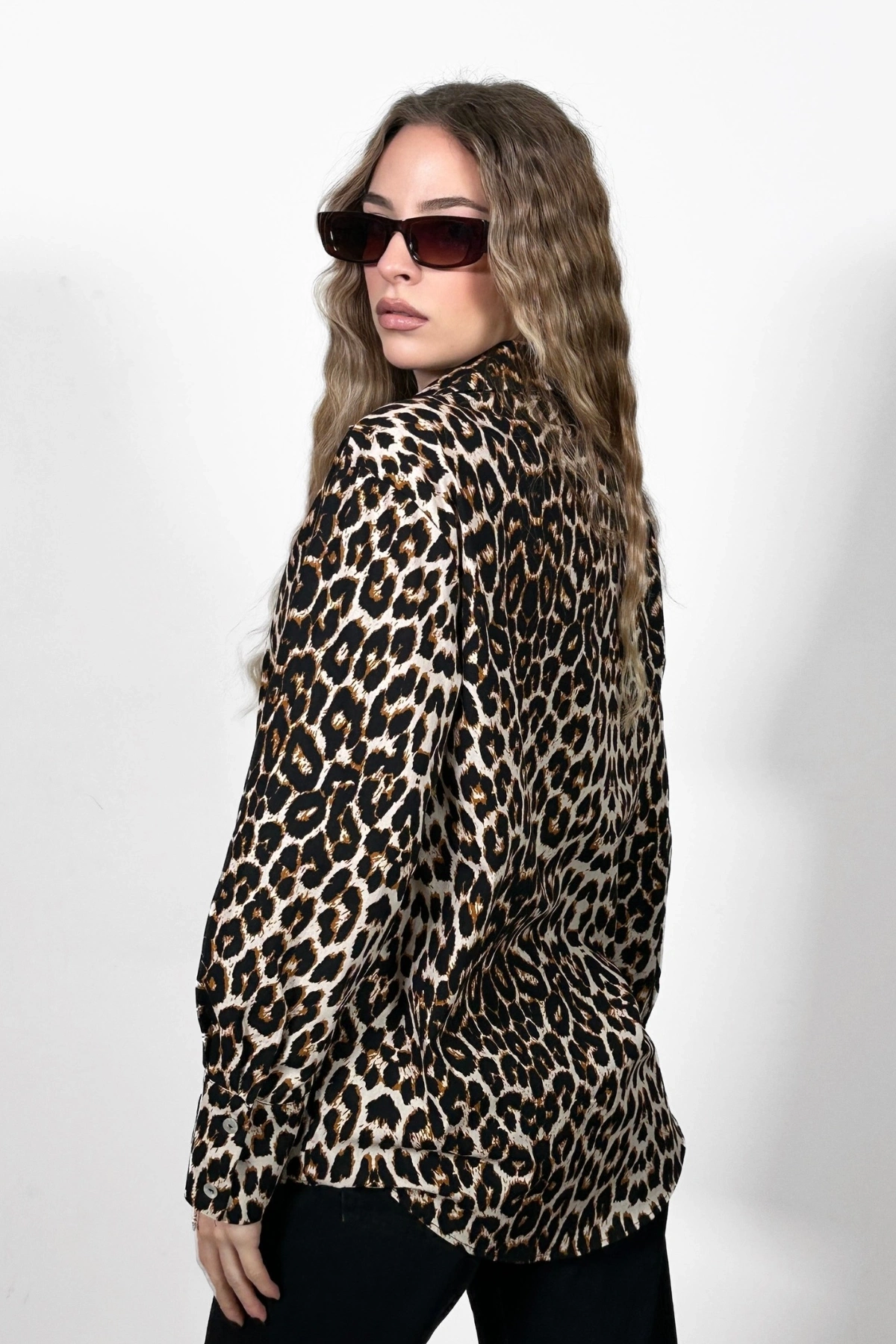 Leopar Desenli Poplin Gömlek