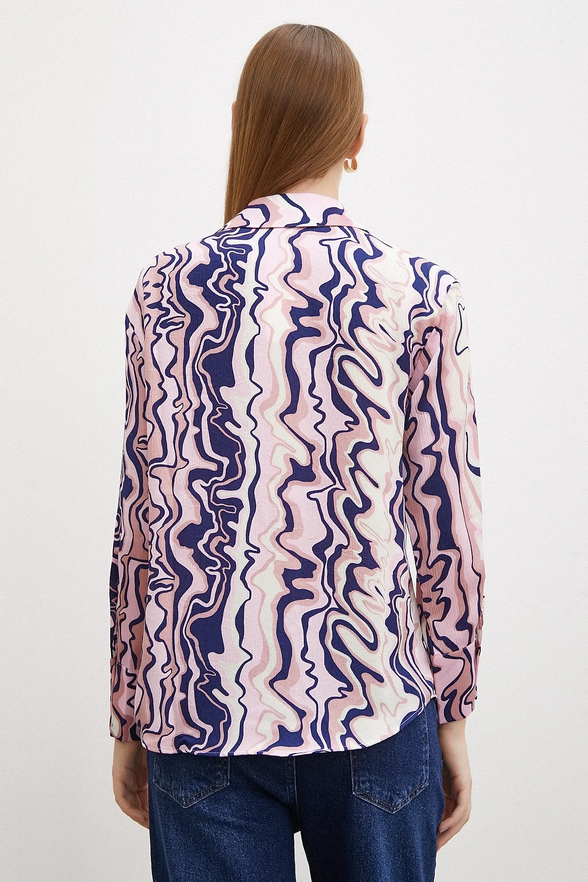 Mermer Desenli Oversize Gömlek