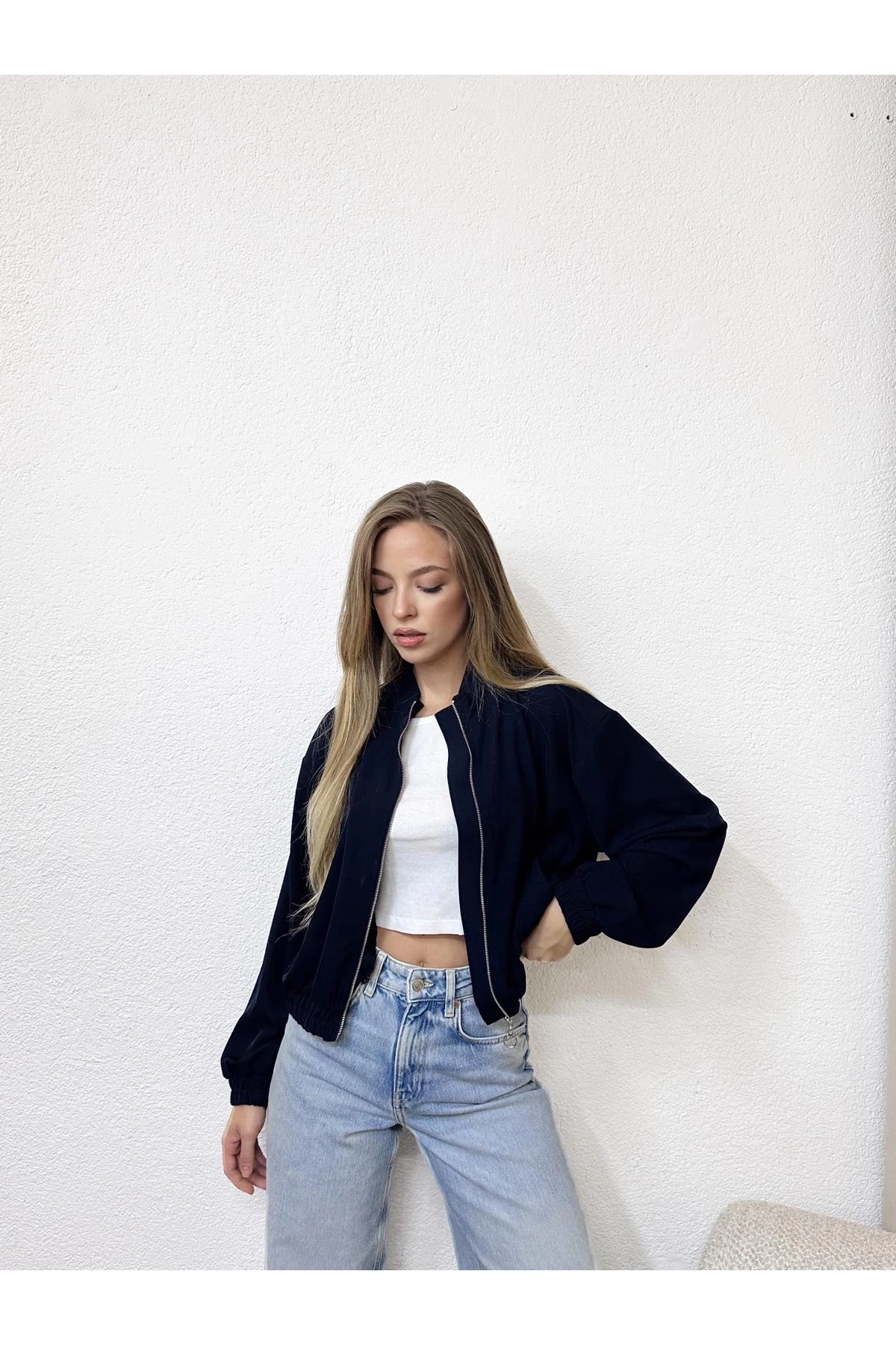 Önü Fermuarlı Bomber Ceket