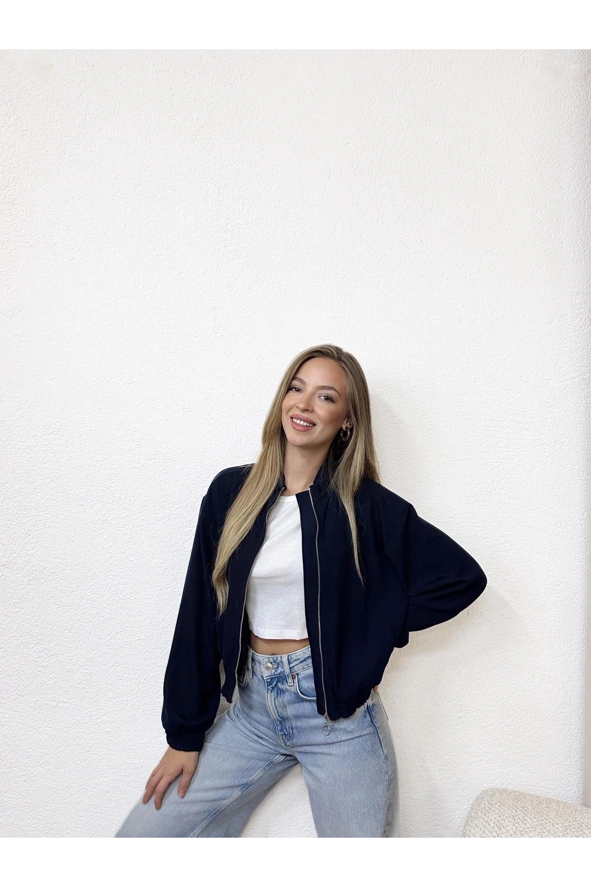 Önü Fermuarlı Bomber Ceket