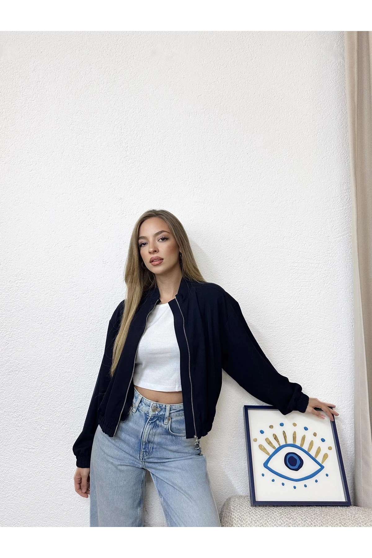 Önü Fermuarlı Bomber Ceket