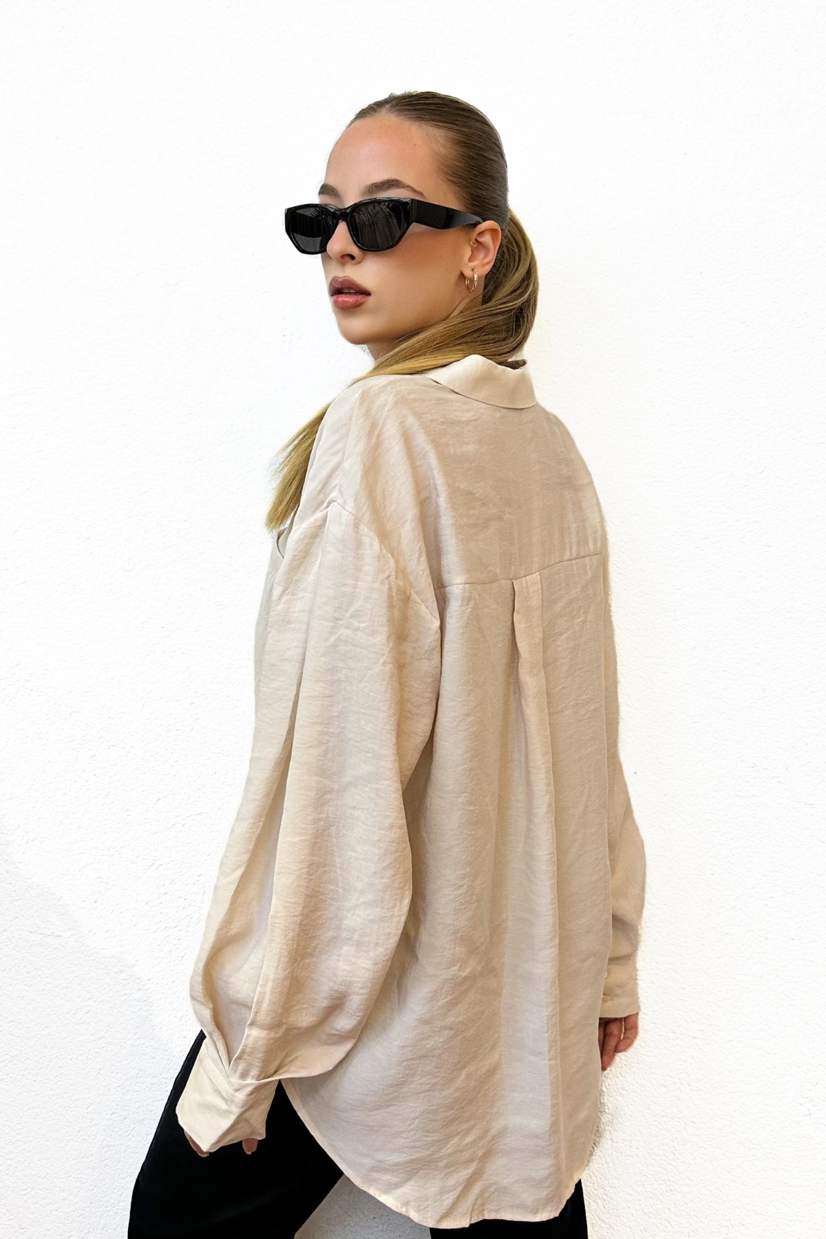 Oversize Bej Gömlek