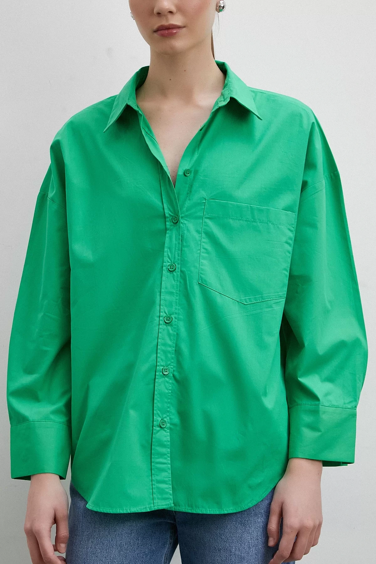 Oversize Pamuklu Yeşil Gömlek