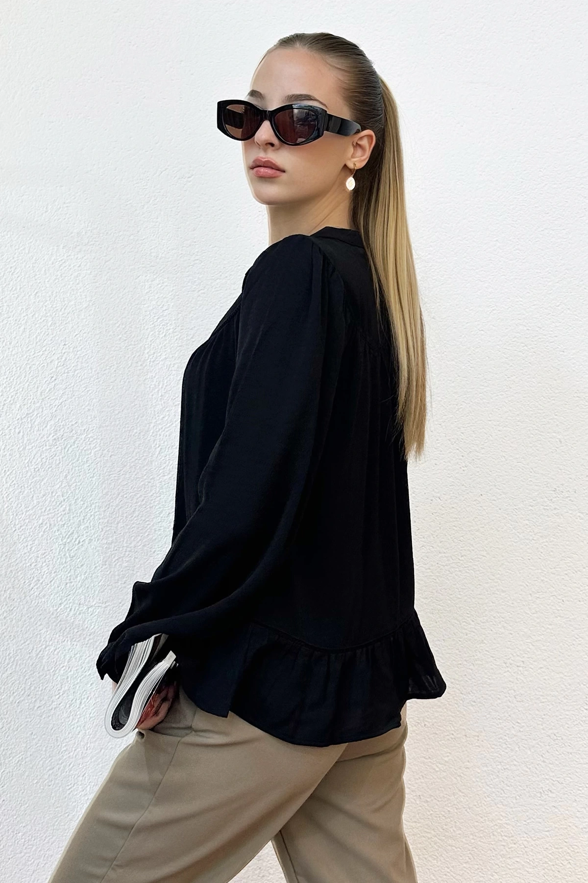 Robalı Balon Kol Bluz