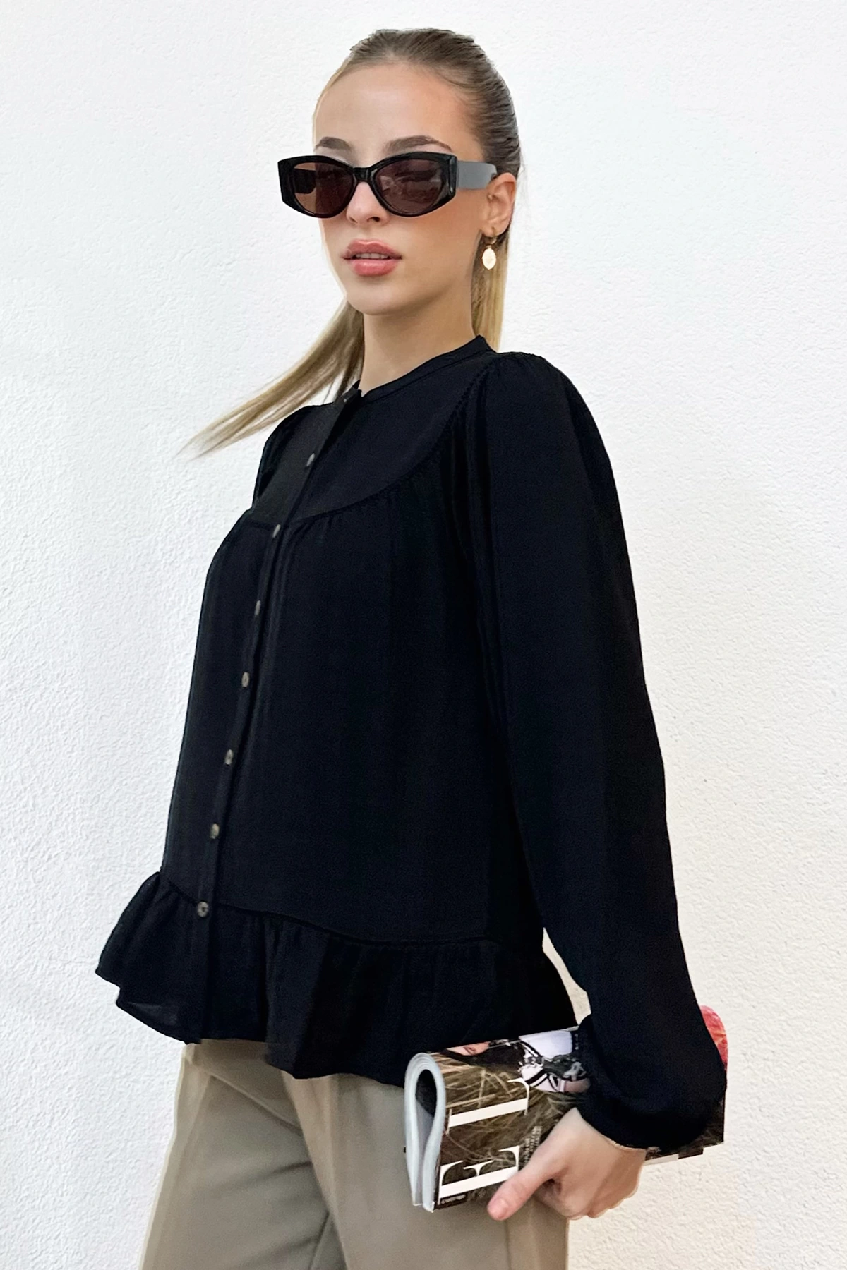 Robalı Balon Kol Bluz