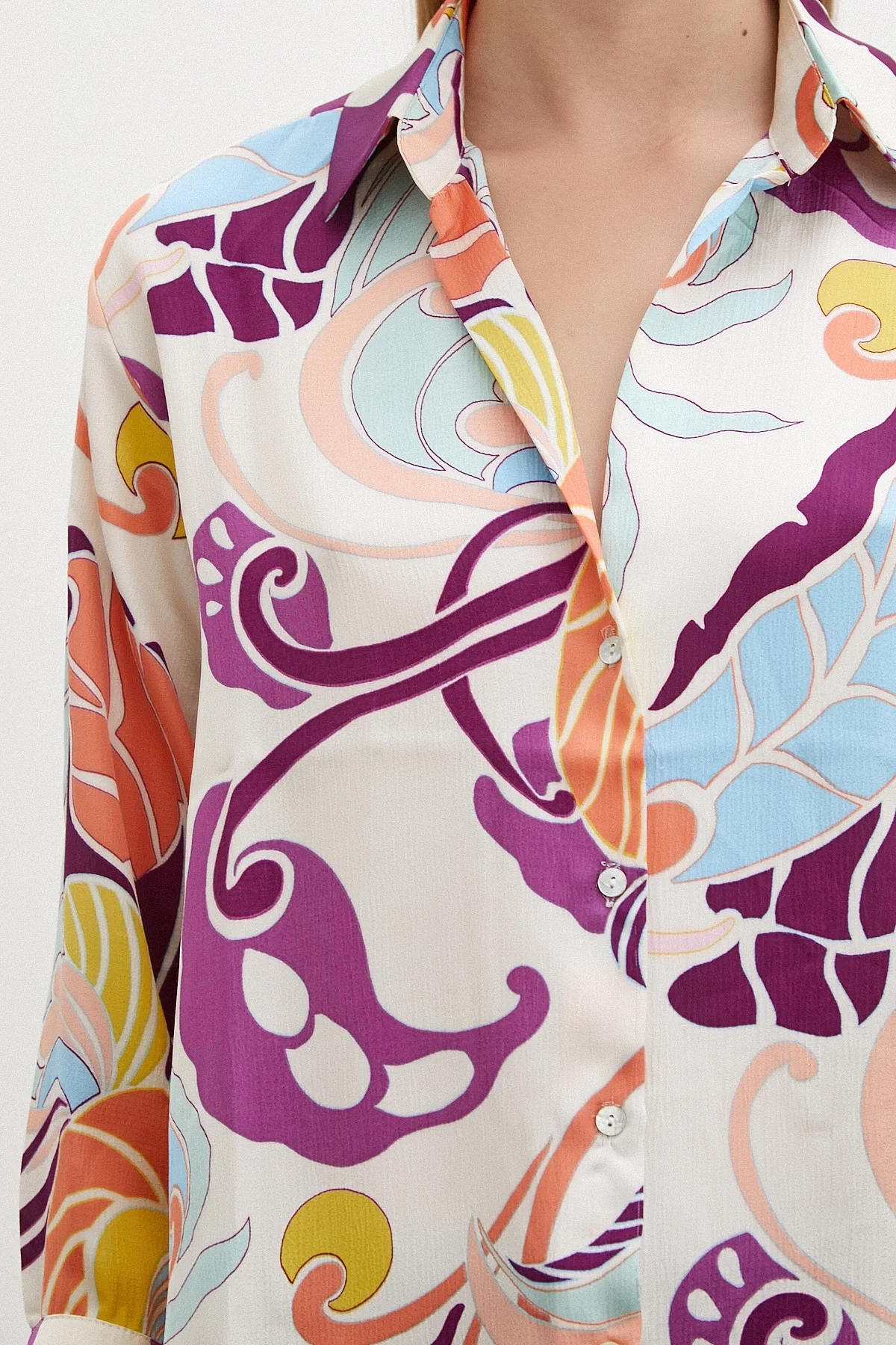 Şal Desenli Uzun Kollu Oversize Gömlek