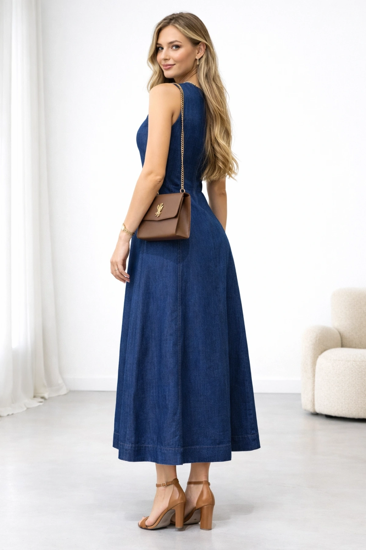 Sıfır Kol Mini Denim Elbise