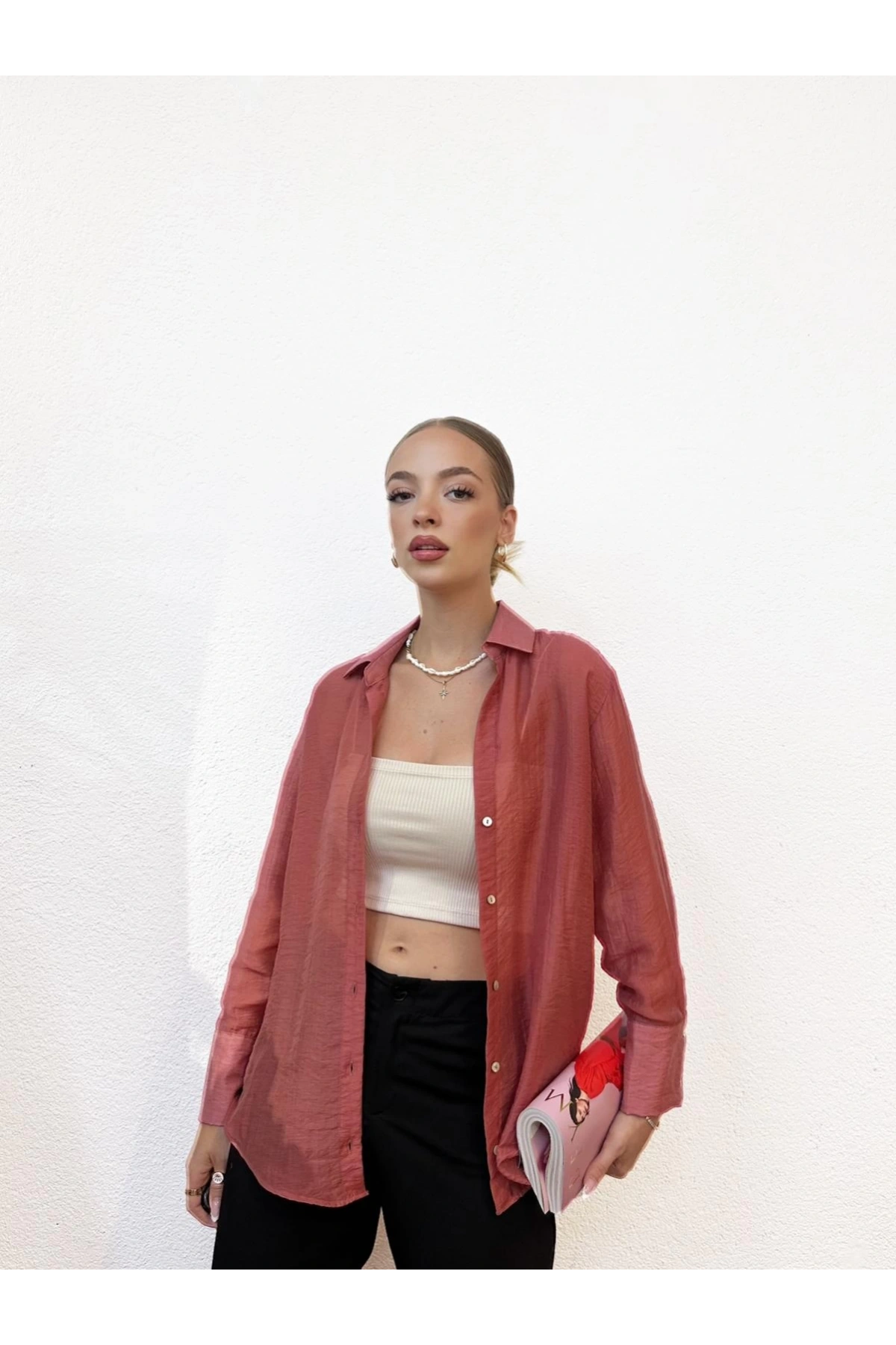 Transparan Gül Kurusu Gömlek