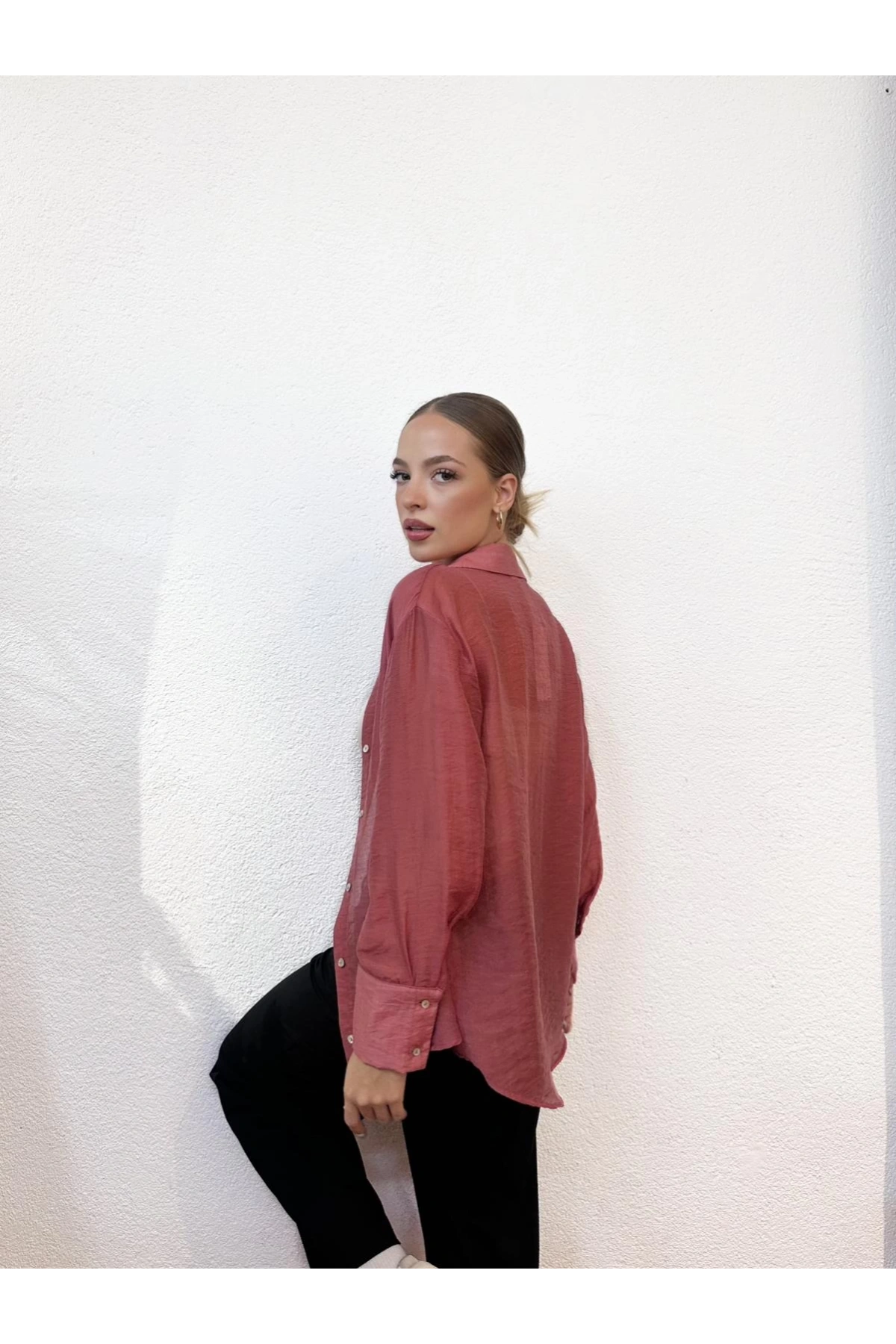 Transparan Gül Kurusu Gömlek