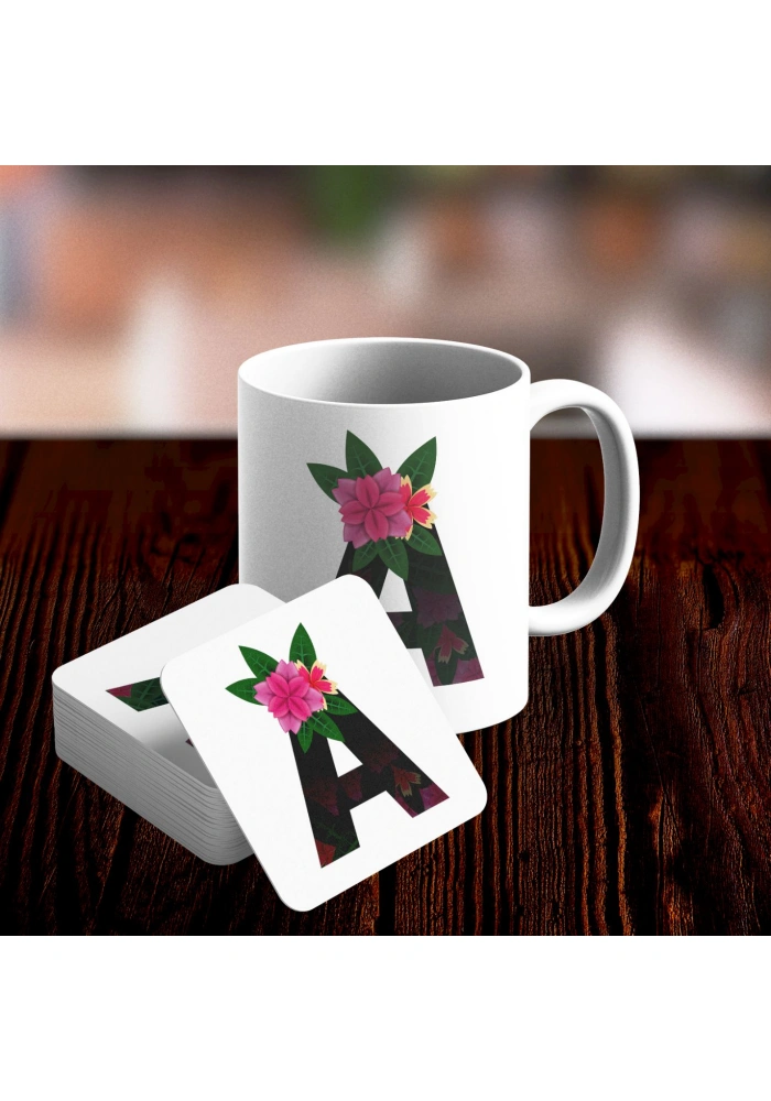 A Harfi Tasarımlı Kupa ve Bardak Altlığı Seti