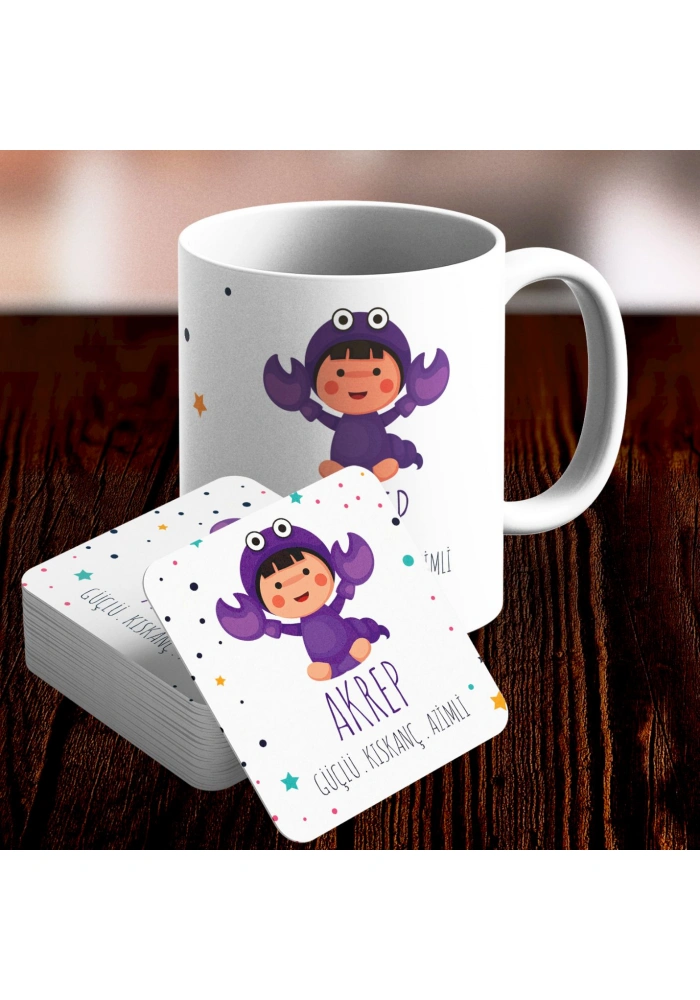 Akrep Burcu Özel Sevimli Kupa ve Altlık Seti