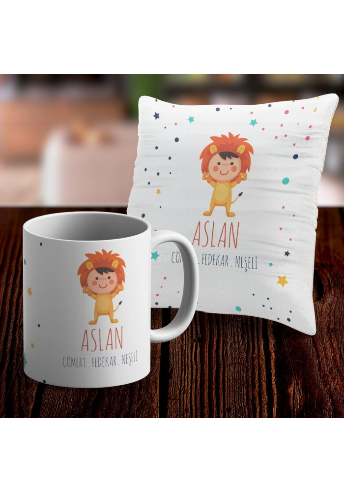 Aslan Tasarımlı Kupa ve Yastık Kılıfı Seti