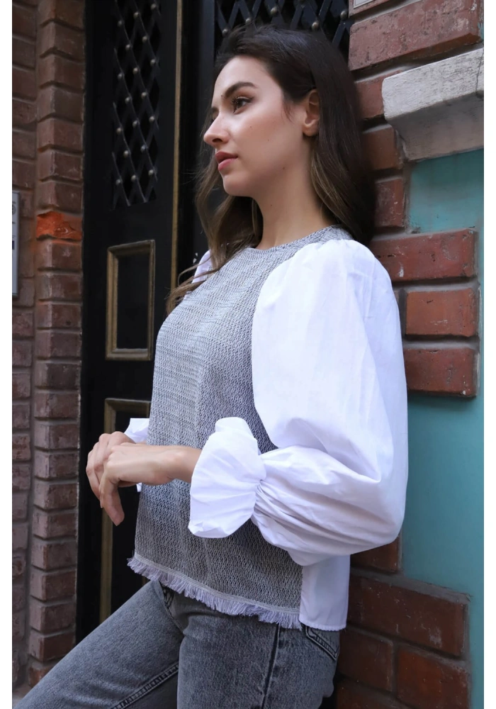 Balon Kol Bluz - BEYAZ