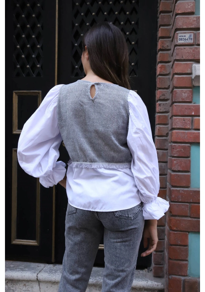 Balon Kol Bluz - BEYAZ