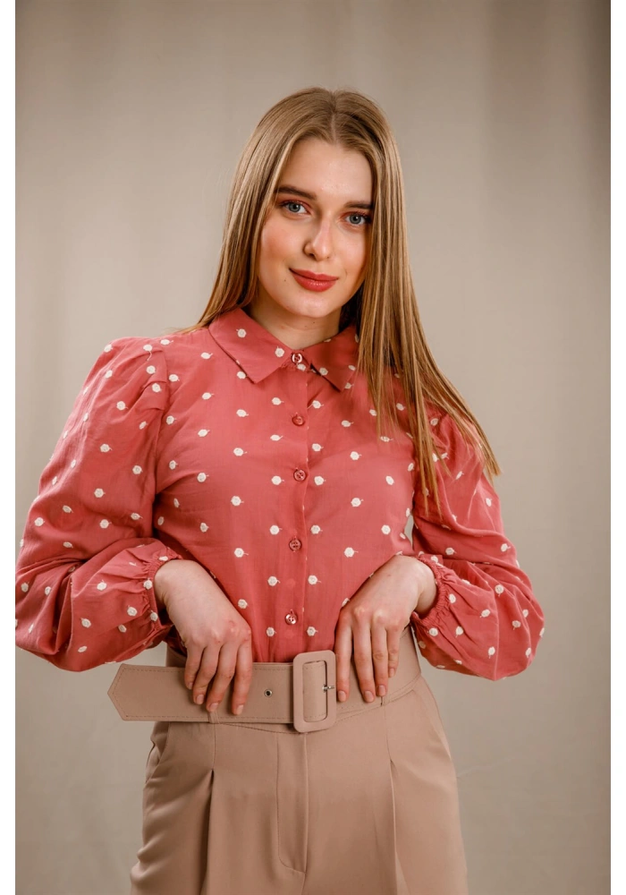 Balon Kol Puantiyeli Gömlek - GÜL KURUSU