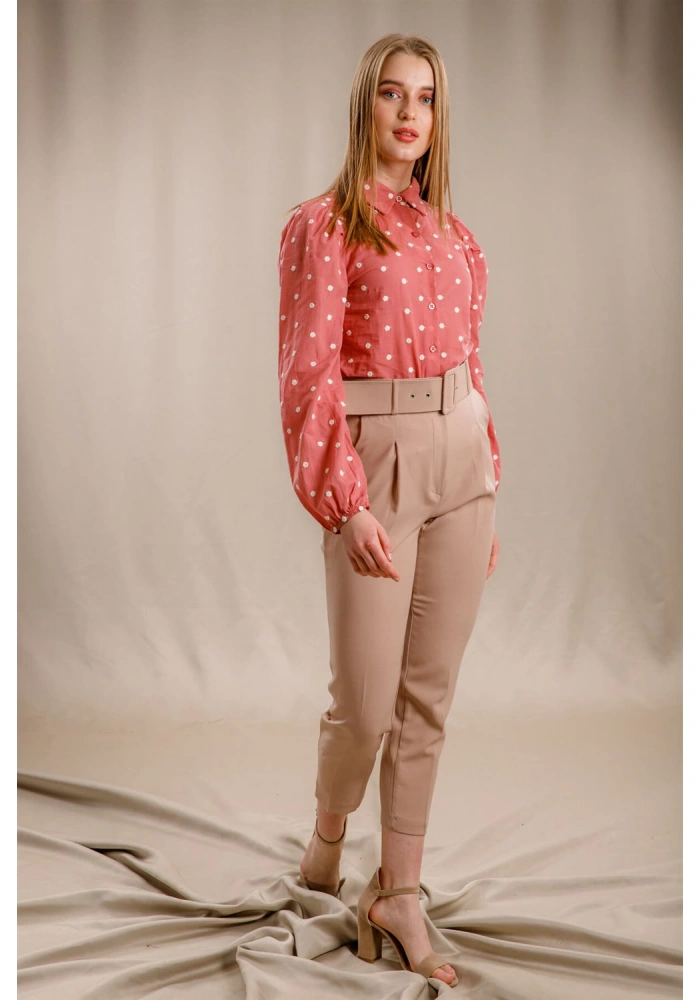 Balon Kol Puantiyeli Gömlek - GÜL KURUSU