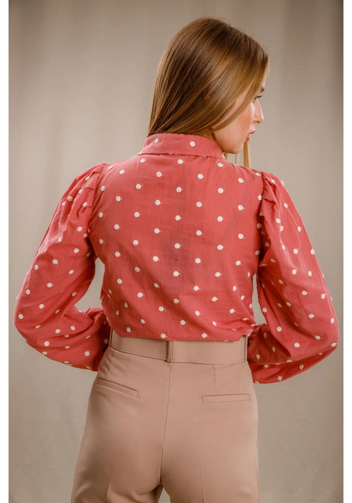 Balon Kol Puantiyeli Gömlek - GÜL KURUSU