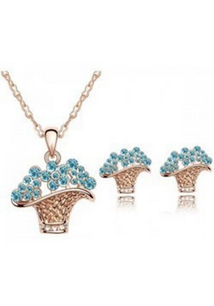 Bayan Liya zİRKON TAŞLI ÇİÇEK SEPETİ MODELLİ KOLYE KÜPE SETİ