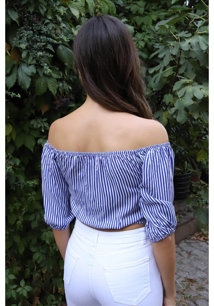 Belden Bağlamalı Bluz - MAVİ