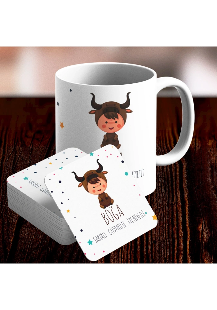 Boğa Burcu Özel Sevimli Kupa ve Altlık Seti