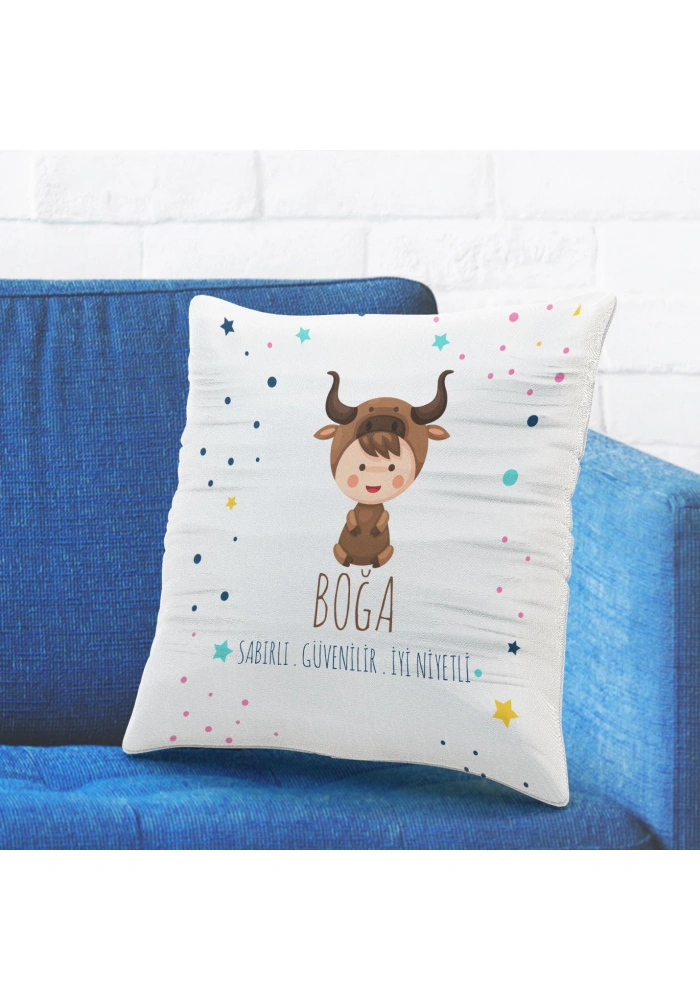 Boğa Burcuna Özel Tasarımlı Sevimli Yastık Kılıfı