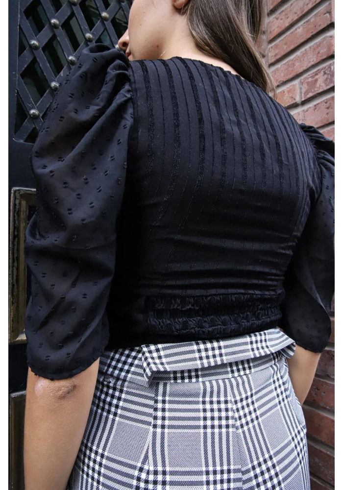 Büzgü Kollu Bluz - SİYAH