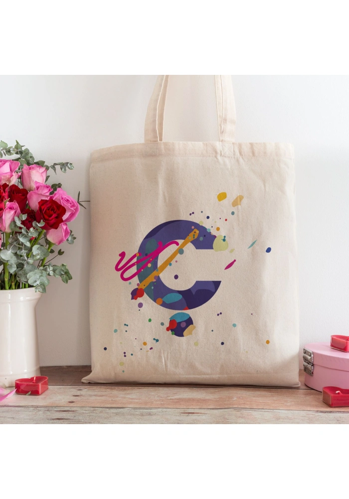 Ç Harfi Tasarımlı Alışveriş Plaj Bez Çanta