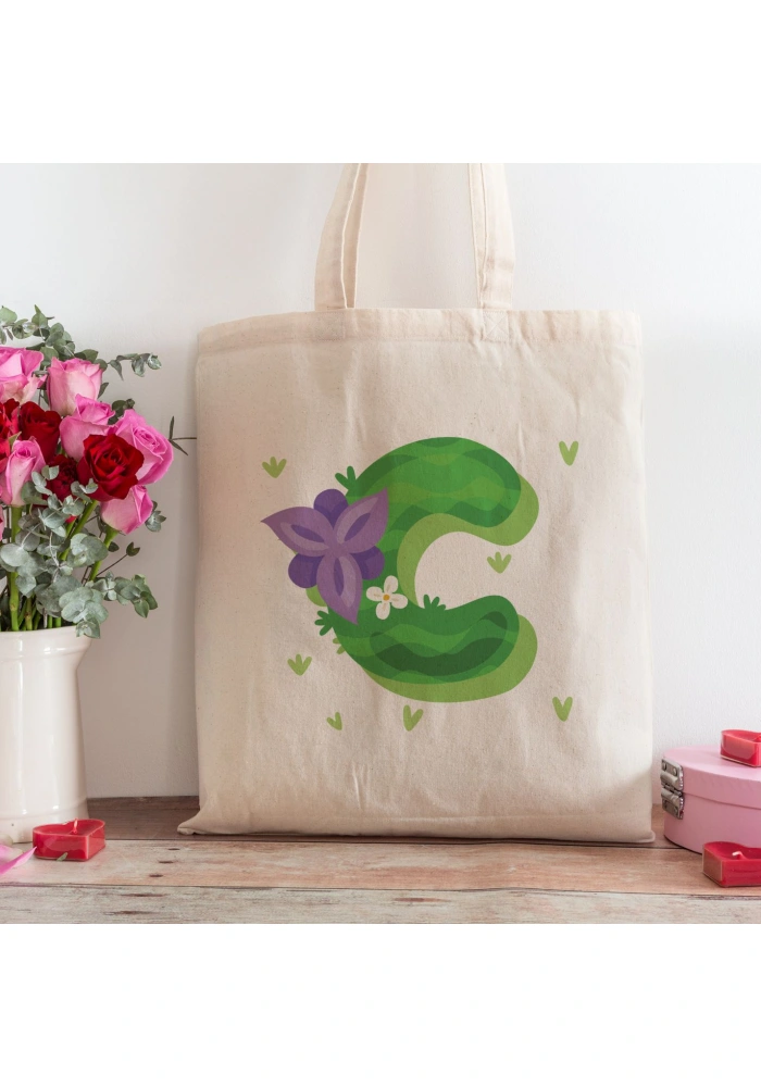 C Harfi Tasarımlı Alışveriş Plaj Bez Çanta