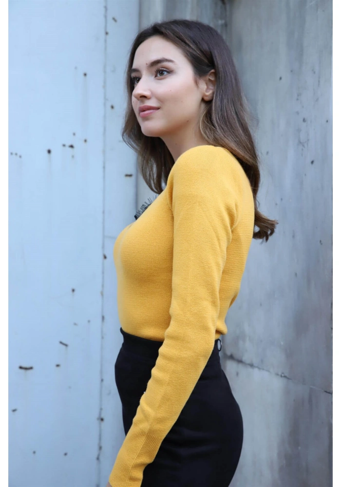 Dantel Detaylı Triko Bluz - HARDAL