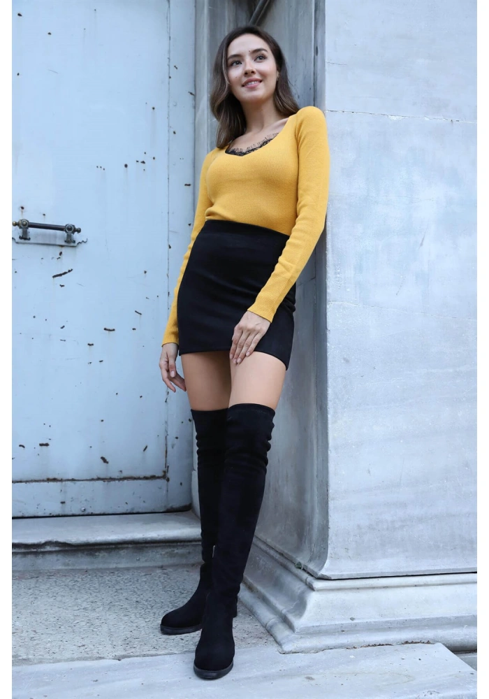 Dantel Detaylı Triko Bluz - HARDAL