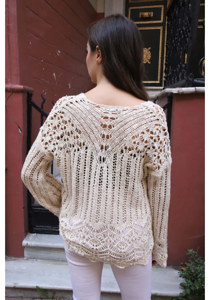 Delikli Merserize Kazak - KREM