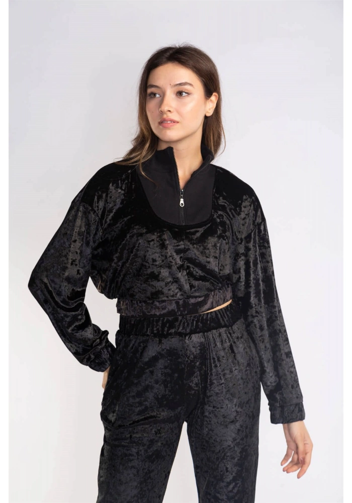 Fermuarlı Kadife Takım-SİYAH