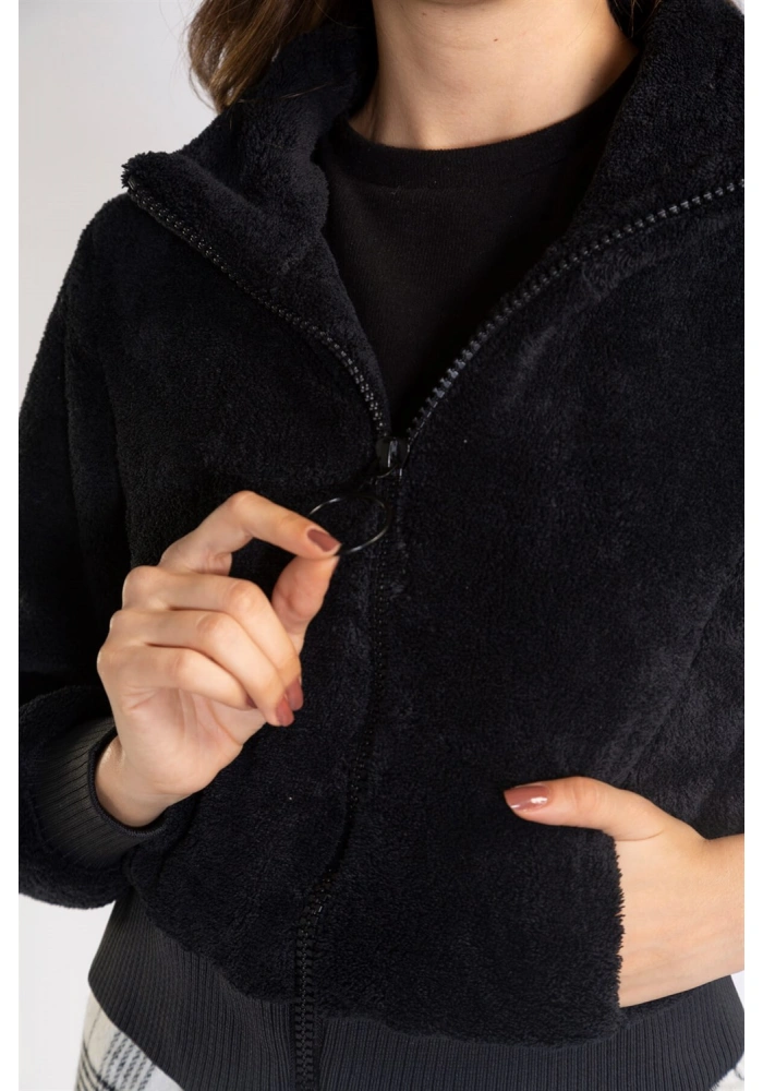 Fermuarlı Mevsimlik Peluş Ceket-SİYAH