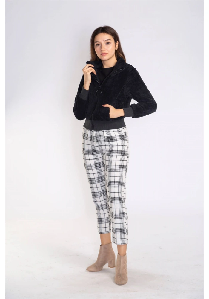 Fermuarlı Mevsimlik Peluş Ceket-SİYAH