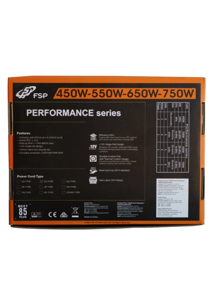 FSP PERFORMANCE 750W FSP750-50AAA 80 PLUS BRONZE POWER SUPPLY