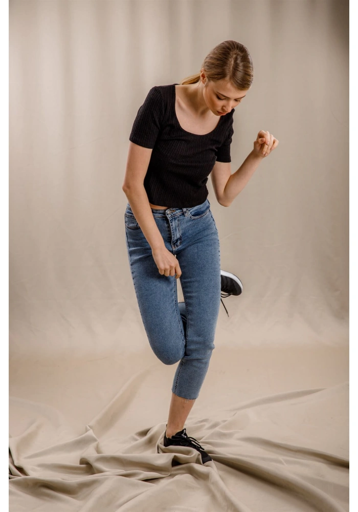 Geniş Yaka Triko Bluz - SİYAH