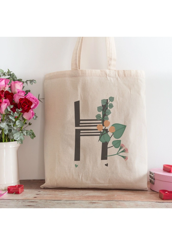 H Harfi Tasarımlı Alışveriş Plaj Bez Çanta