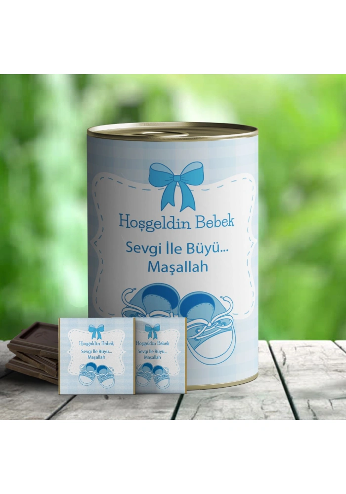 Hoşgeldin Bebek Çikolata Hediye Konservesi - Mavi
