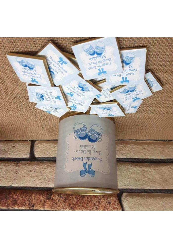 Hoşgeldin Bebek Çikolata Hediye Konservesi - Mavi