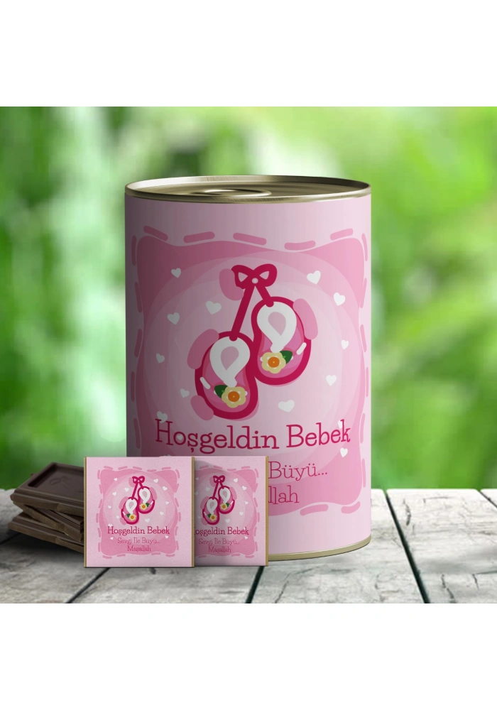 Hoşgeldin Bebek Çikolata Hediye Konservesi - Pembe