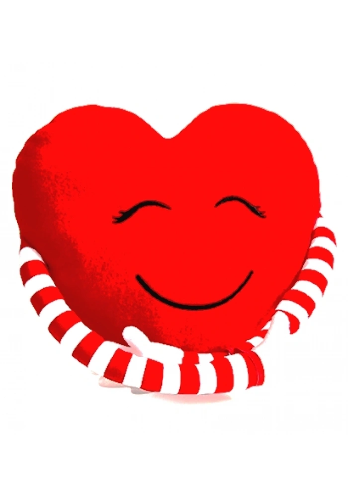 Kalpli Kollu Sarılan Peluş Yastık - Kırmızı