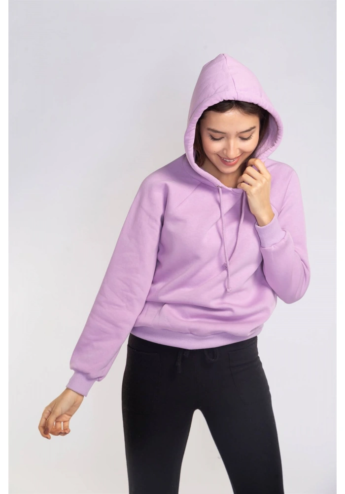 Kapüşonlu Şardonlu Sweatshirt-LİLA