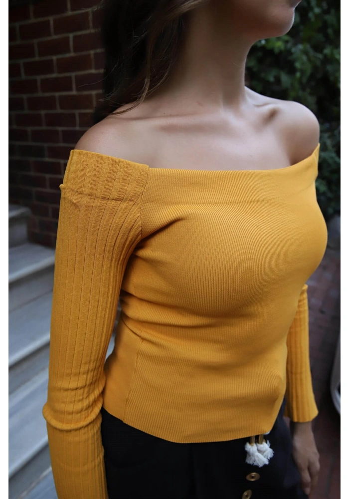 Kayık Yaka Triko Bluz - HARDAL