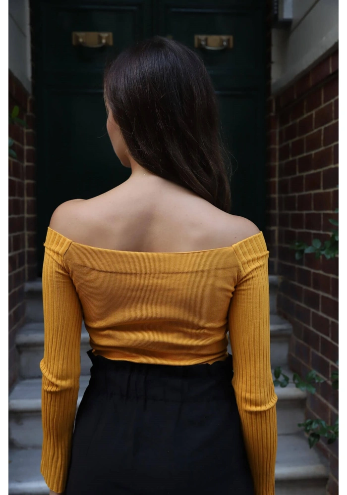 Kayık Yaka Triko Bluz - HARDAL