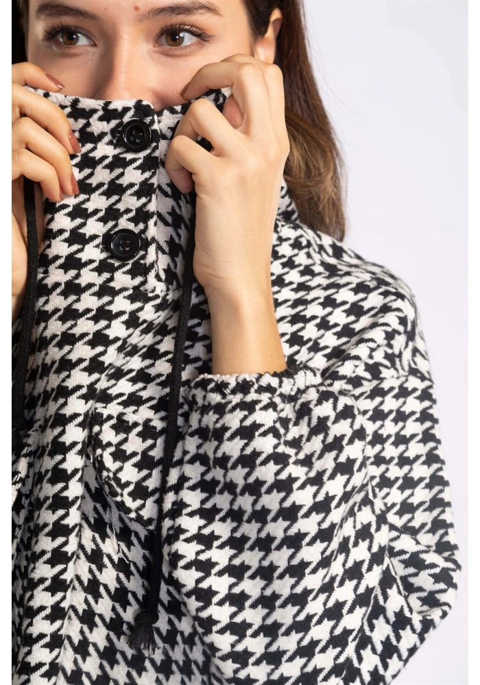 Kazayağı Desenli Kapüşonlu Sweatshirt-DESENLİ