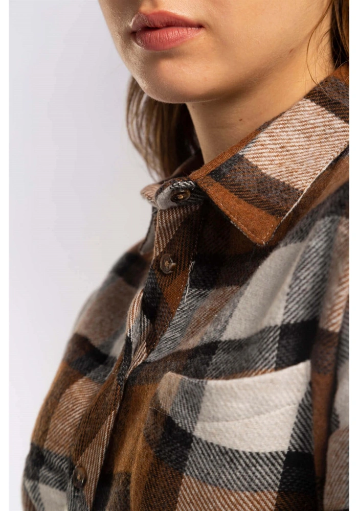 Kesik Uçlu Ekose Gömlek-KAHVERENGİ
