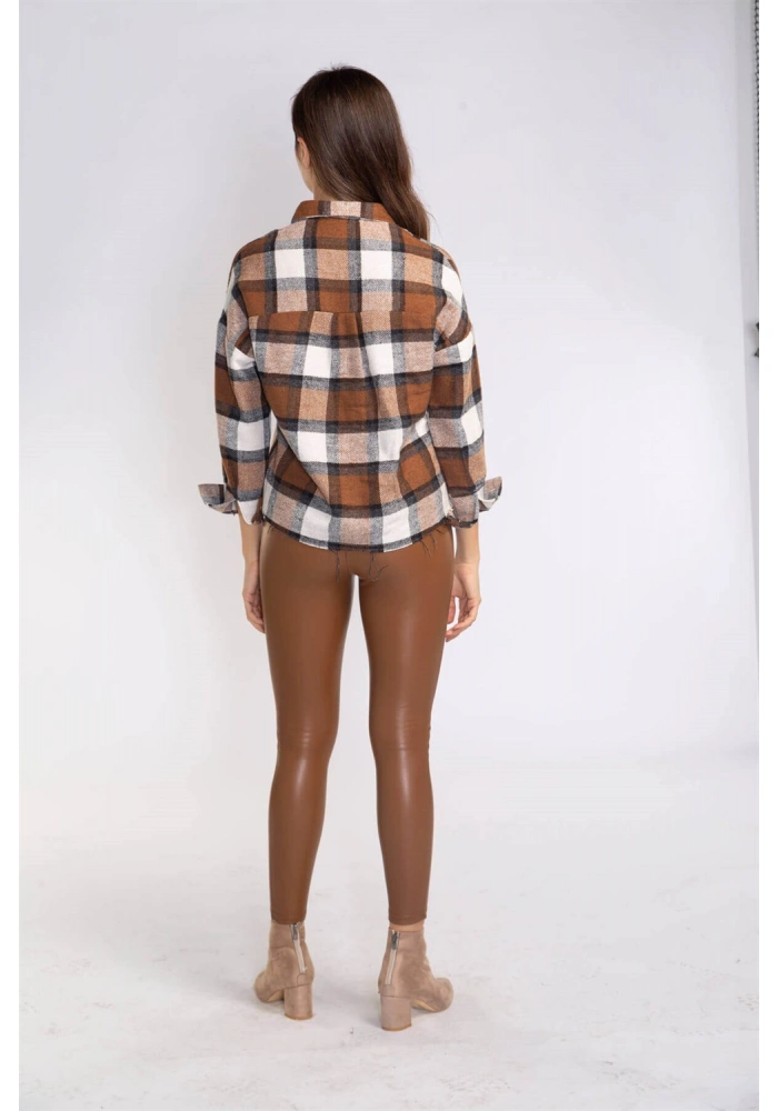 Kesik Uçlu Ekose Gömlek-KAHVERENGİ