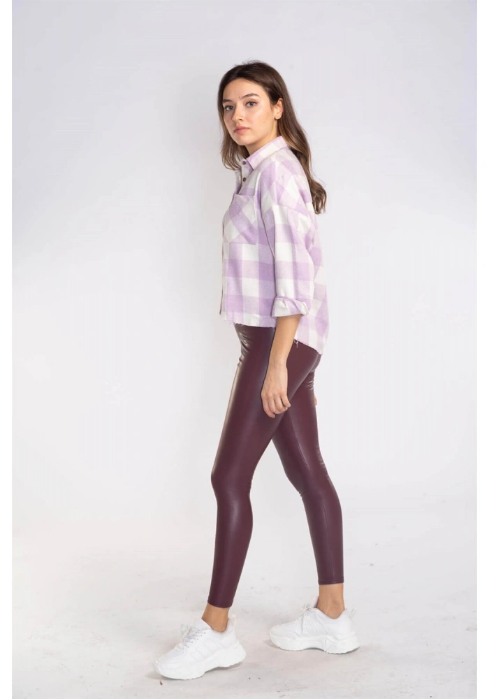 Kesik Uçlu Ekose Gömlek-LİLA