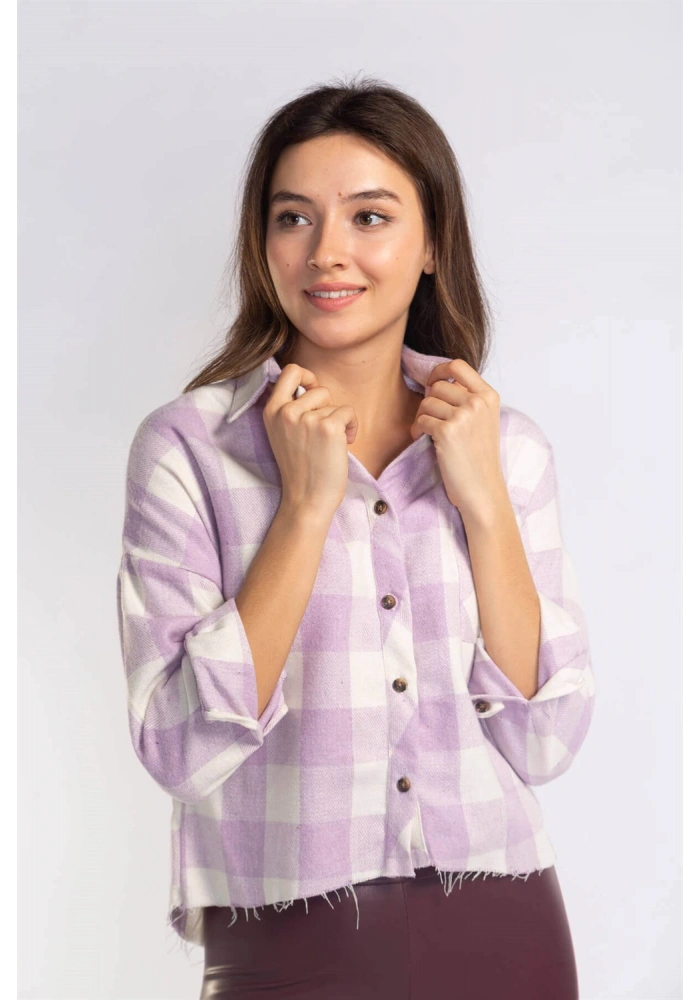 Kesik Uçlu Ekose Gömlek-LİLA